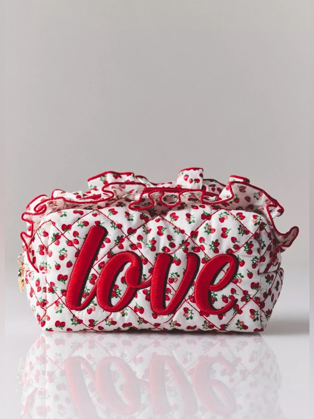 RARE! NWT Anthropologie Shiraleah Quilted Strawberry Cosmetic Bag
